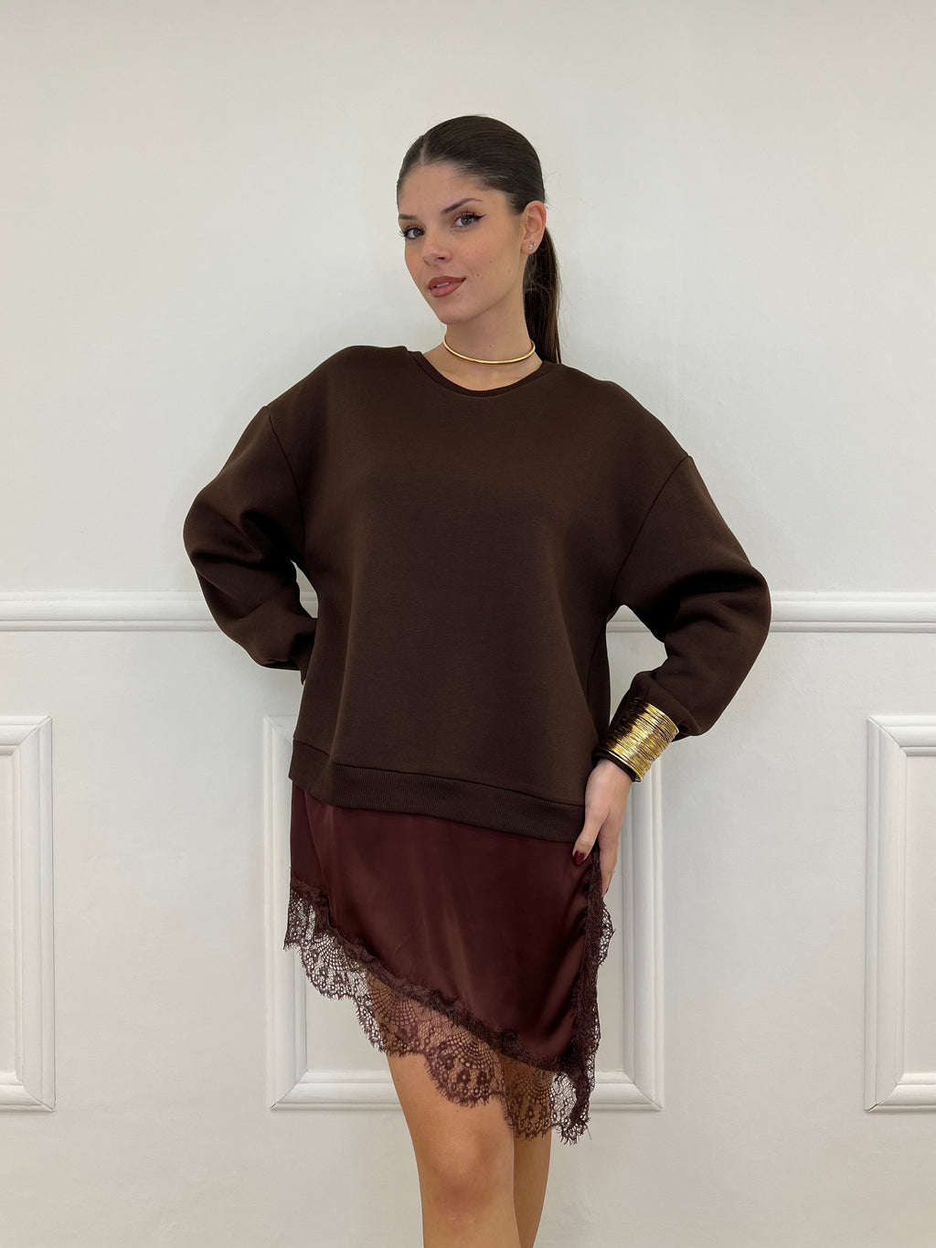 Felpa con Pizzo Lumina LD3849 Moro