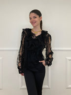 Twin Set Blusa in Pizzo Con Jabot e Sottoveste 7099 Nero