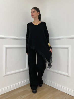 Maglia Asimmetrica Pizzo 25743 Nero