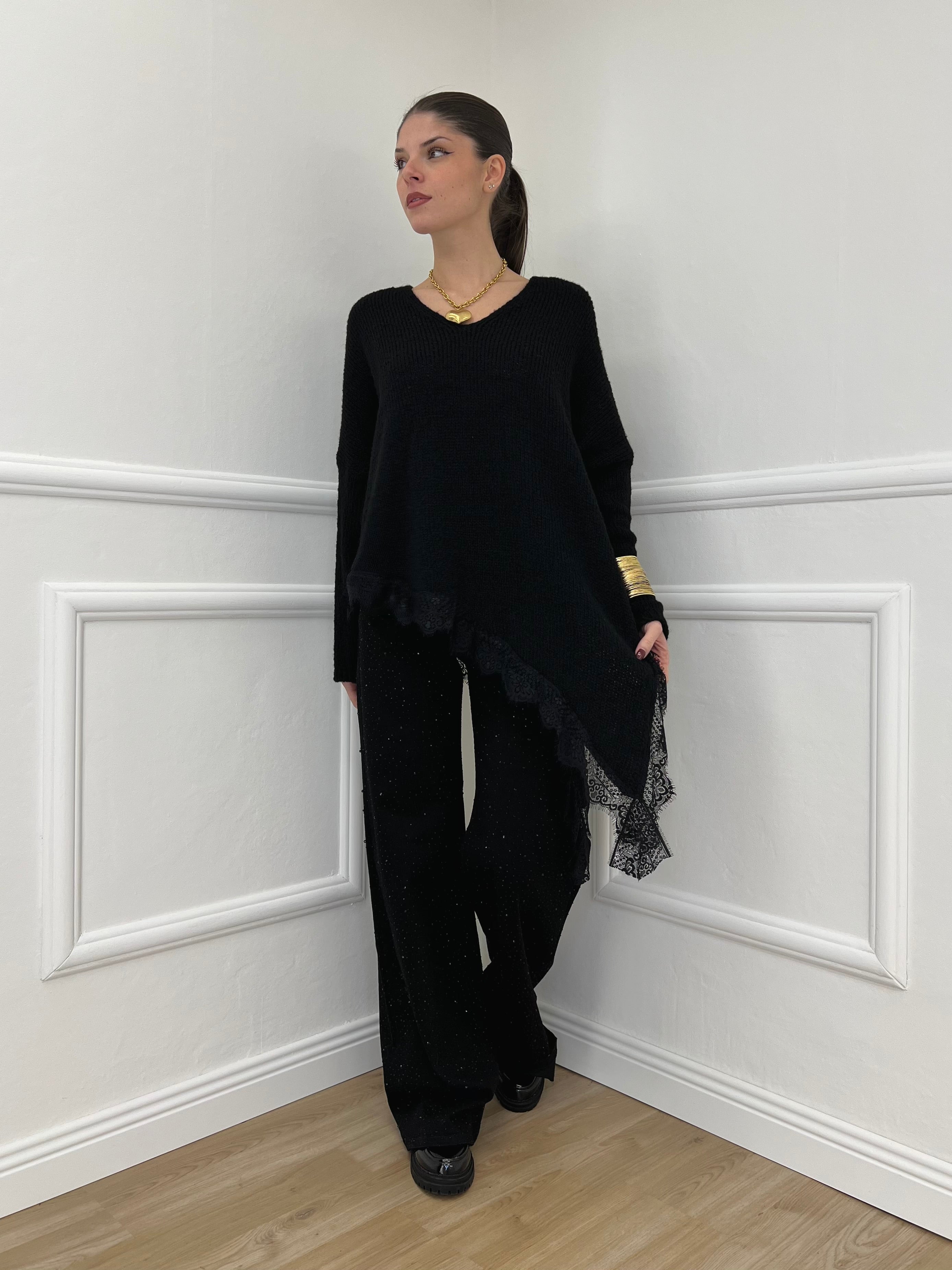 Maglia Asimmetrica Pizzo 25743 Nero