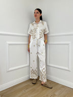 Pantalone Ricami Lurex Z18127 Bianco