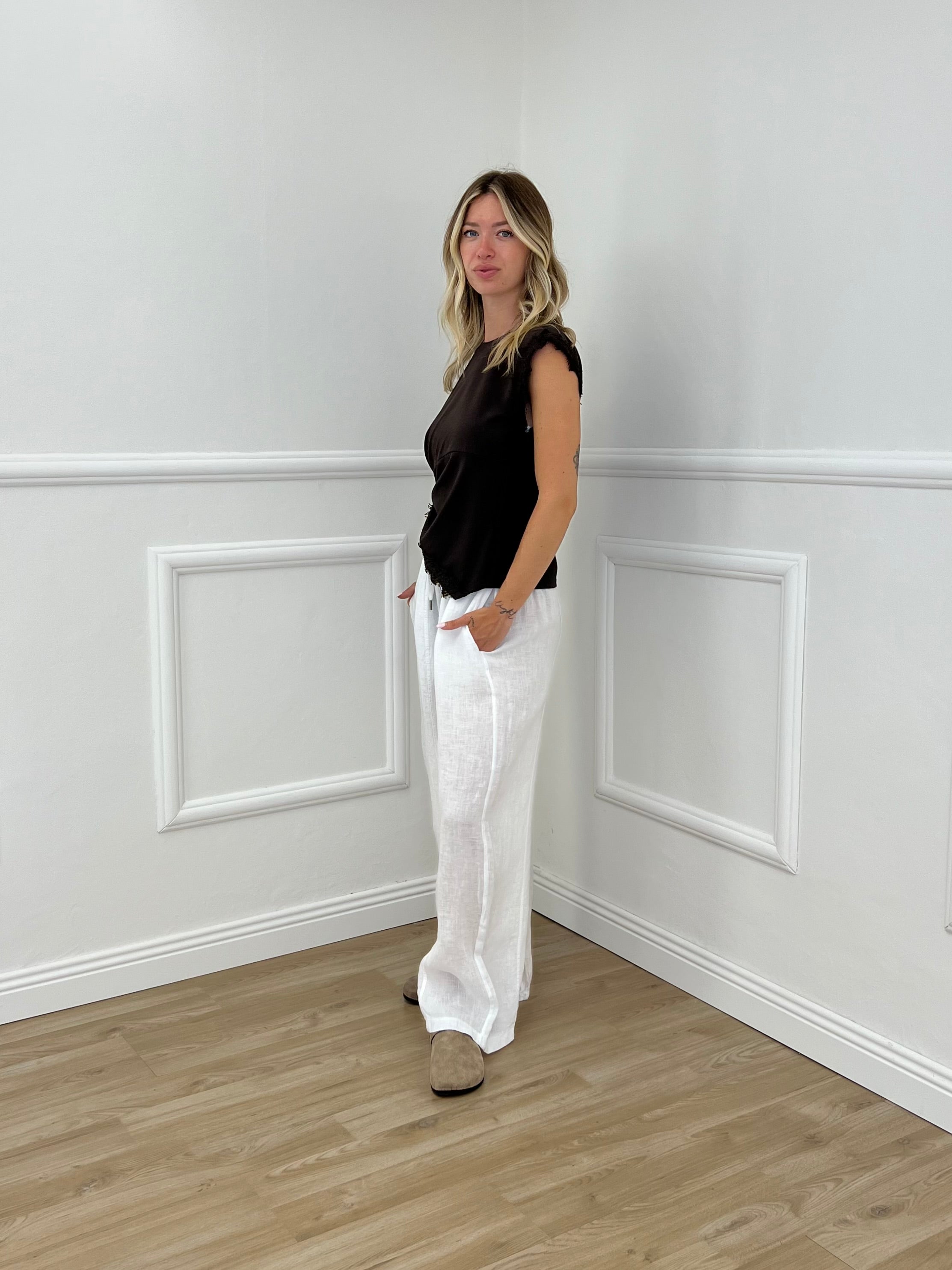 Pantalone Balloon 100% Lino 825699 Bianco