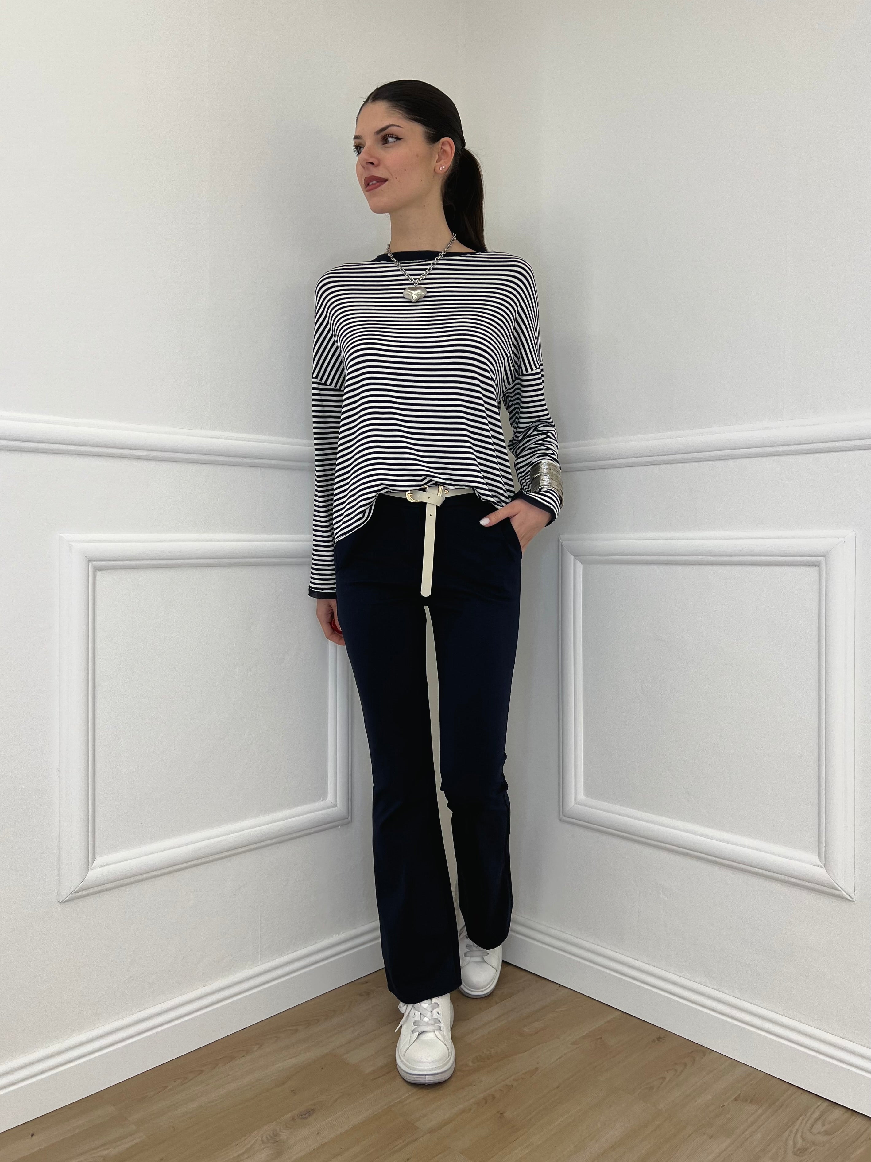 Pantalone Flare Cintura 26513 Blu