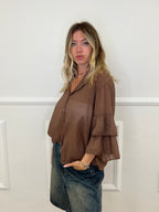 Camicia Strop Maniche Con Balze 5304 Marrone