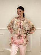 Blusa Voile Fiori Con Fiocco 4284 Ecru
