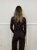 Top in Tulle con Ricamo Floreale 25855 Marrone