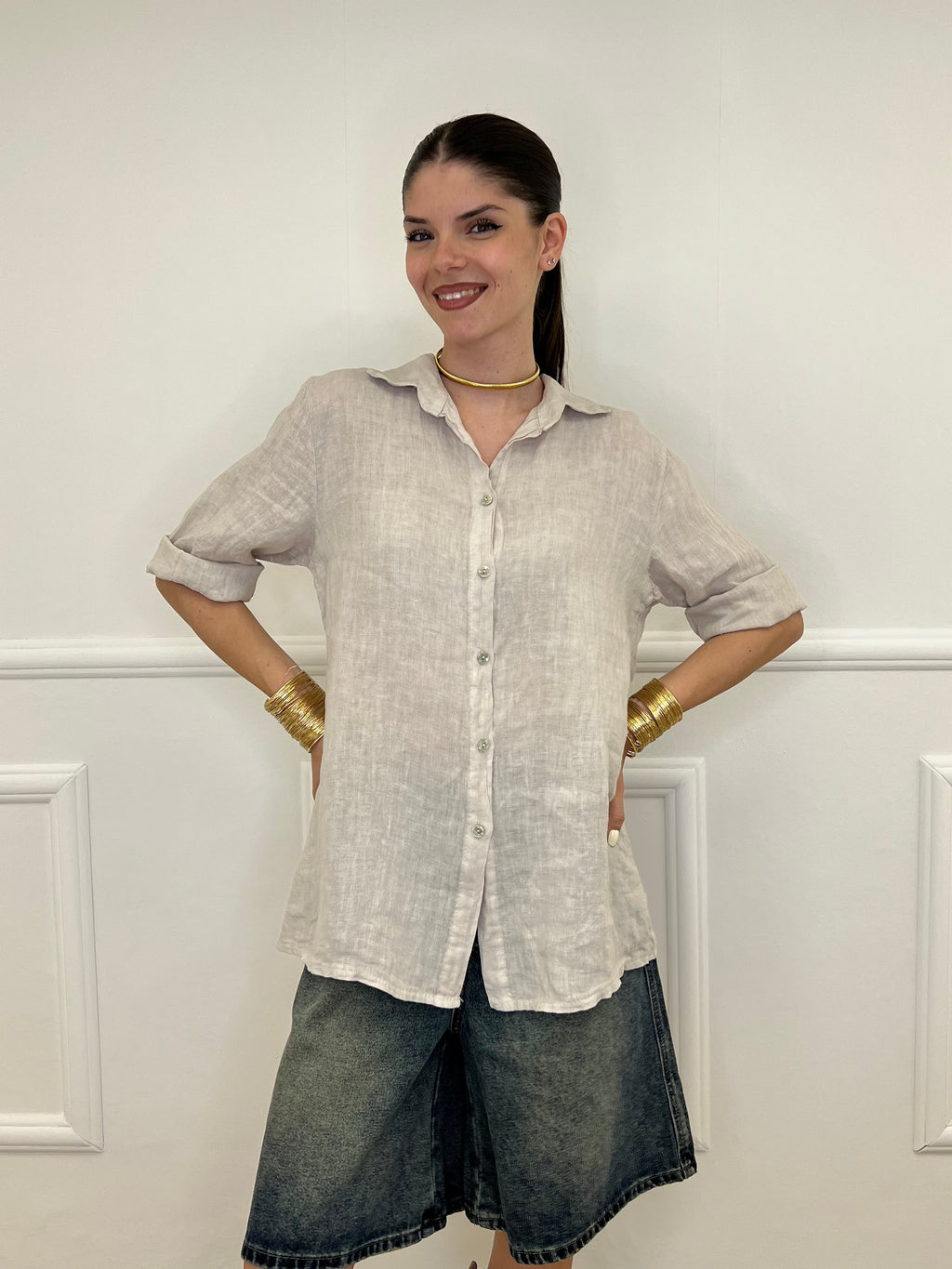 Camicia Over In Lino 1789 Beige