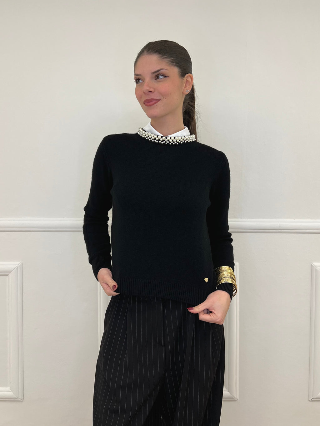 Maglia Collo Perle 25224 Nero