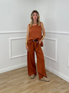 Pantalone Lino Cintura 02630 Mattone