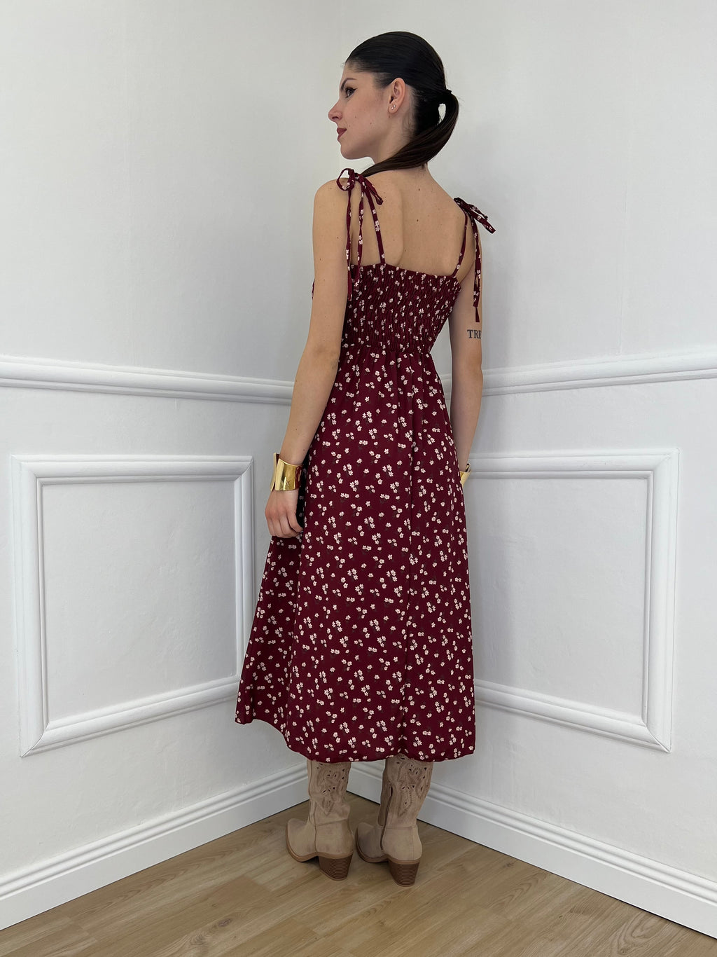 Abito Fiori Spalline 986005 Burgundy