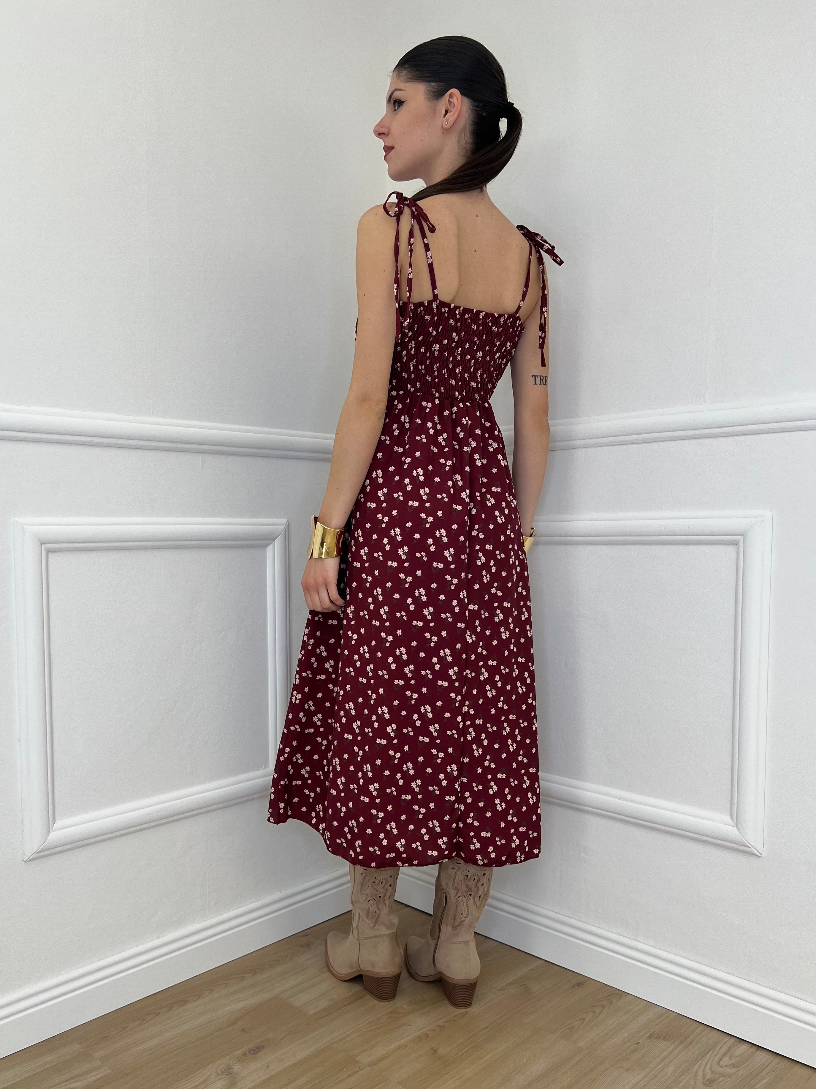 Abito Fiori Spalline 986005 Burgundy