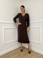 Abito Crepe Pizzo 55743 Marrone