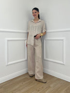 Pantalone Lino Cintura 22525 Beige