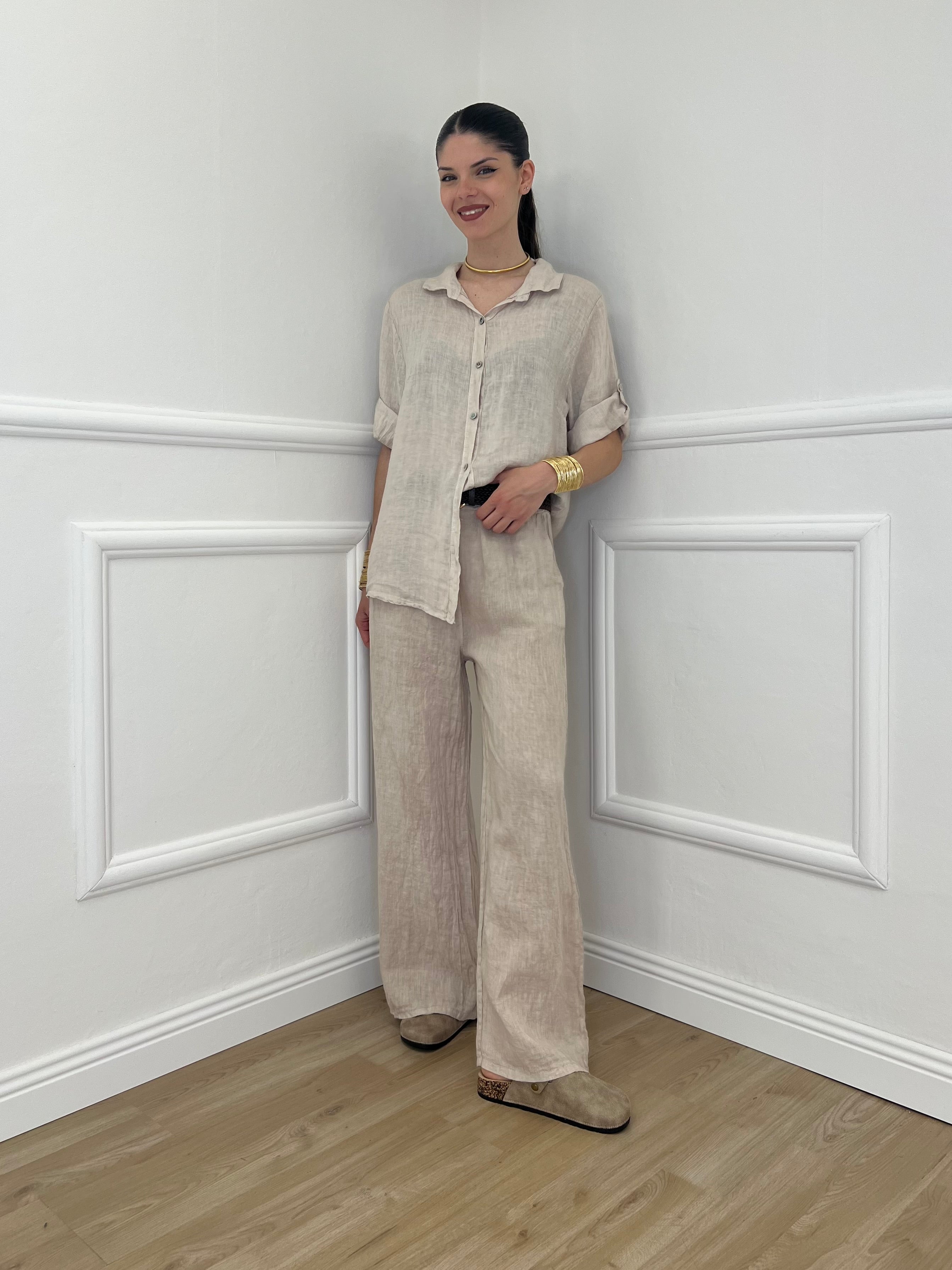 Pantalone Lino Cintura 22525 Beige