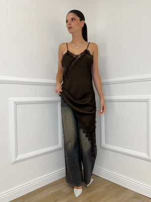 Vestito Asimmetrico Pizzo 19652 Marrone