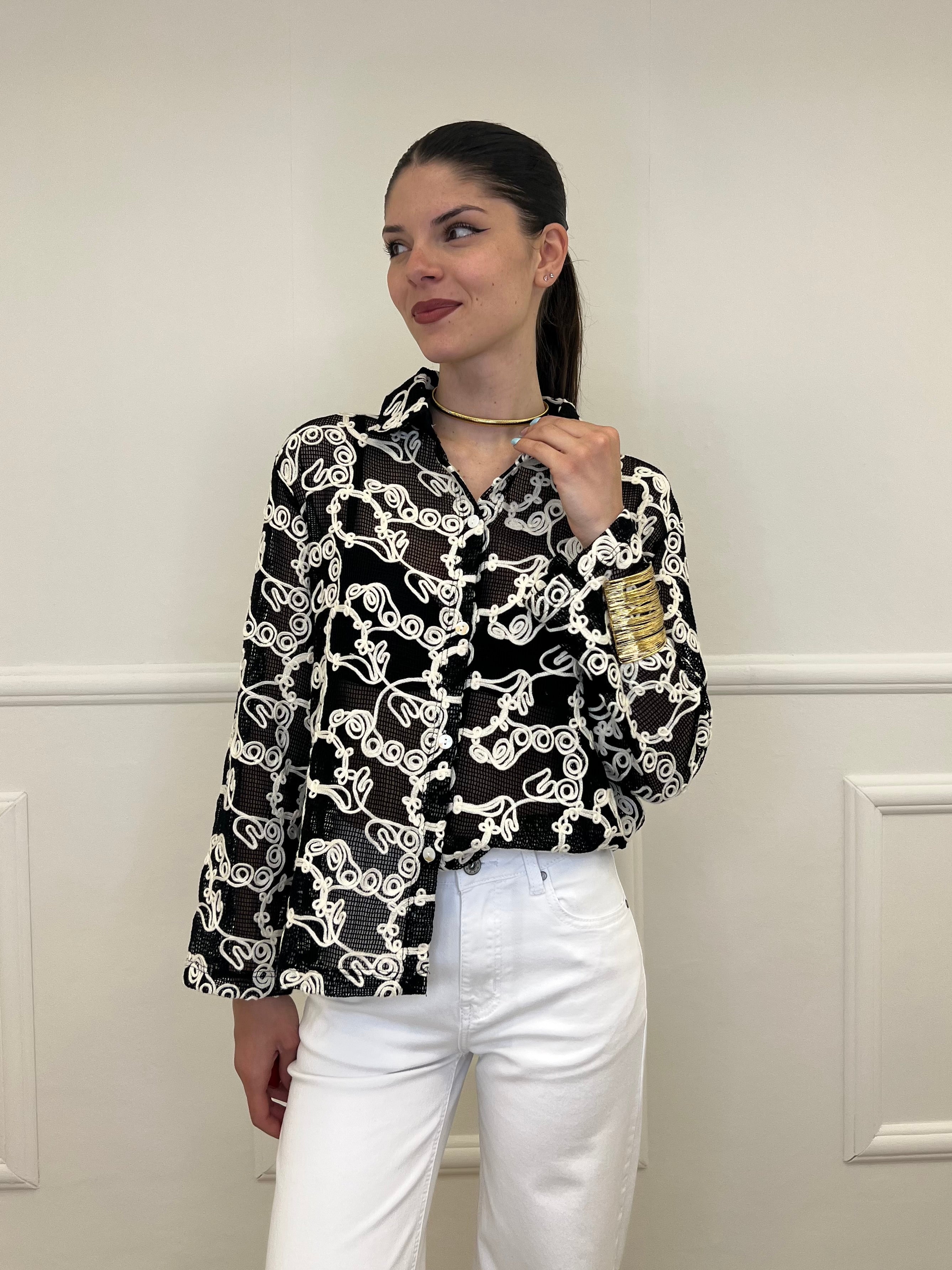 Camicia Traforata Ricami 38069 Nero