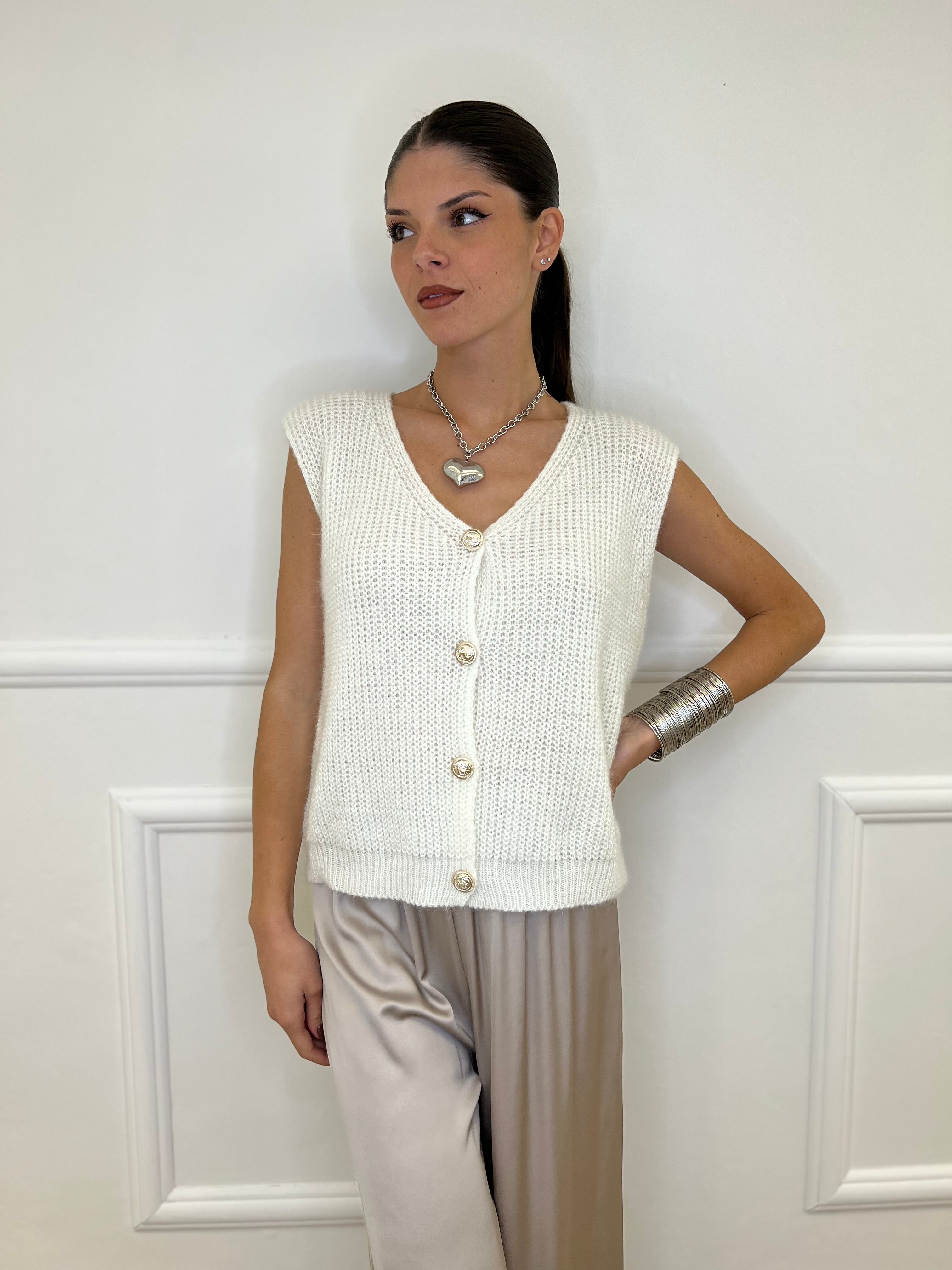 Gilet Effetto Mohair 8889 Bianco