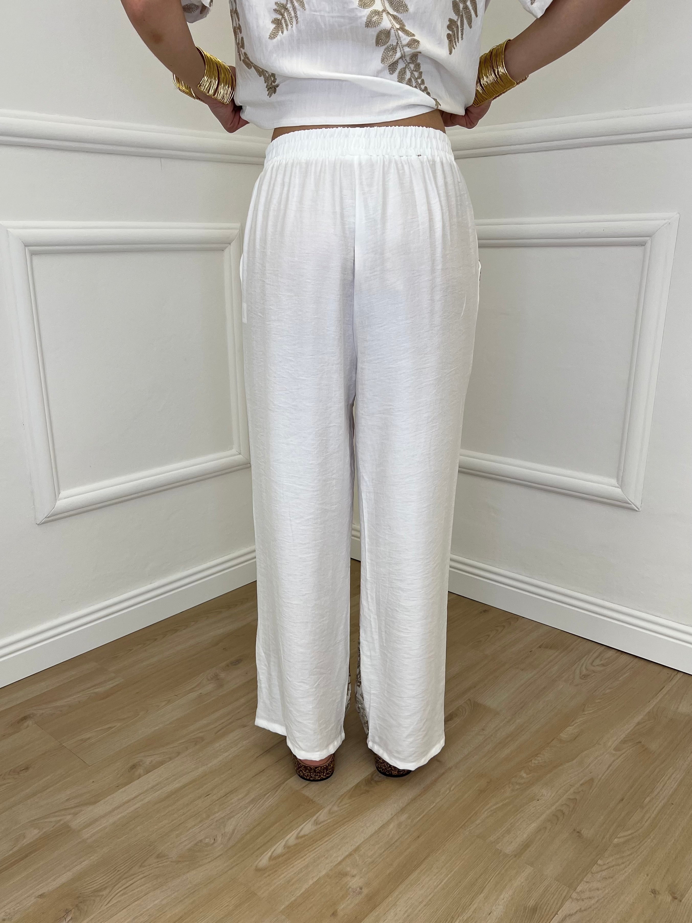 Pantalone Ricami Lurex Z18127 Bianco