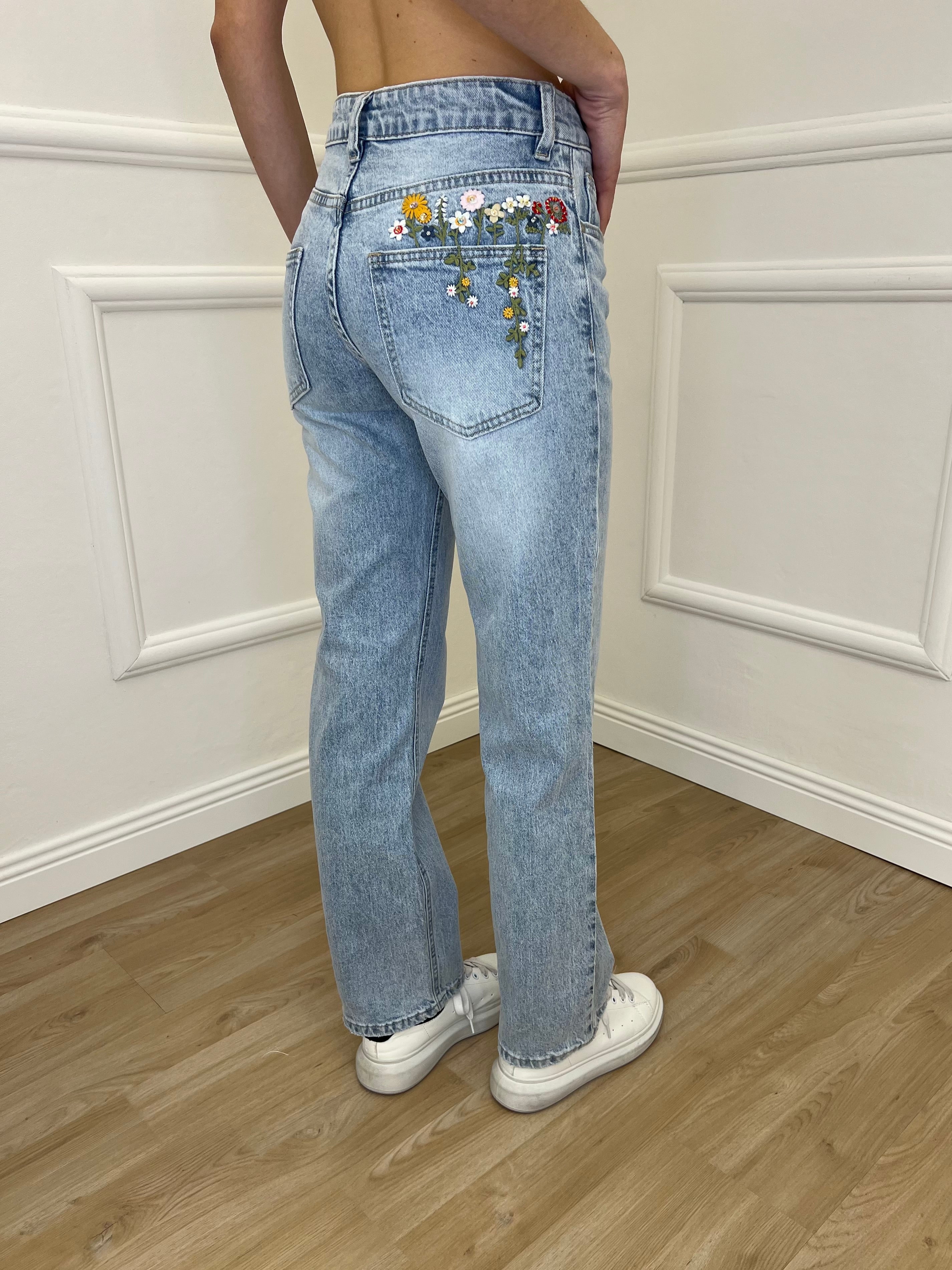 Jeans Ricamo Posteriore 5343 Azzurro