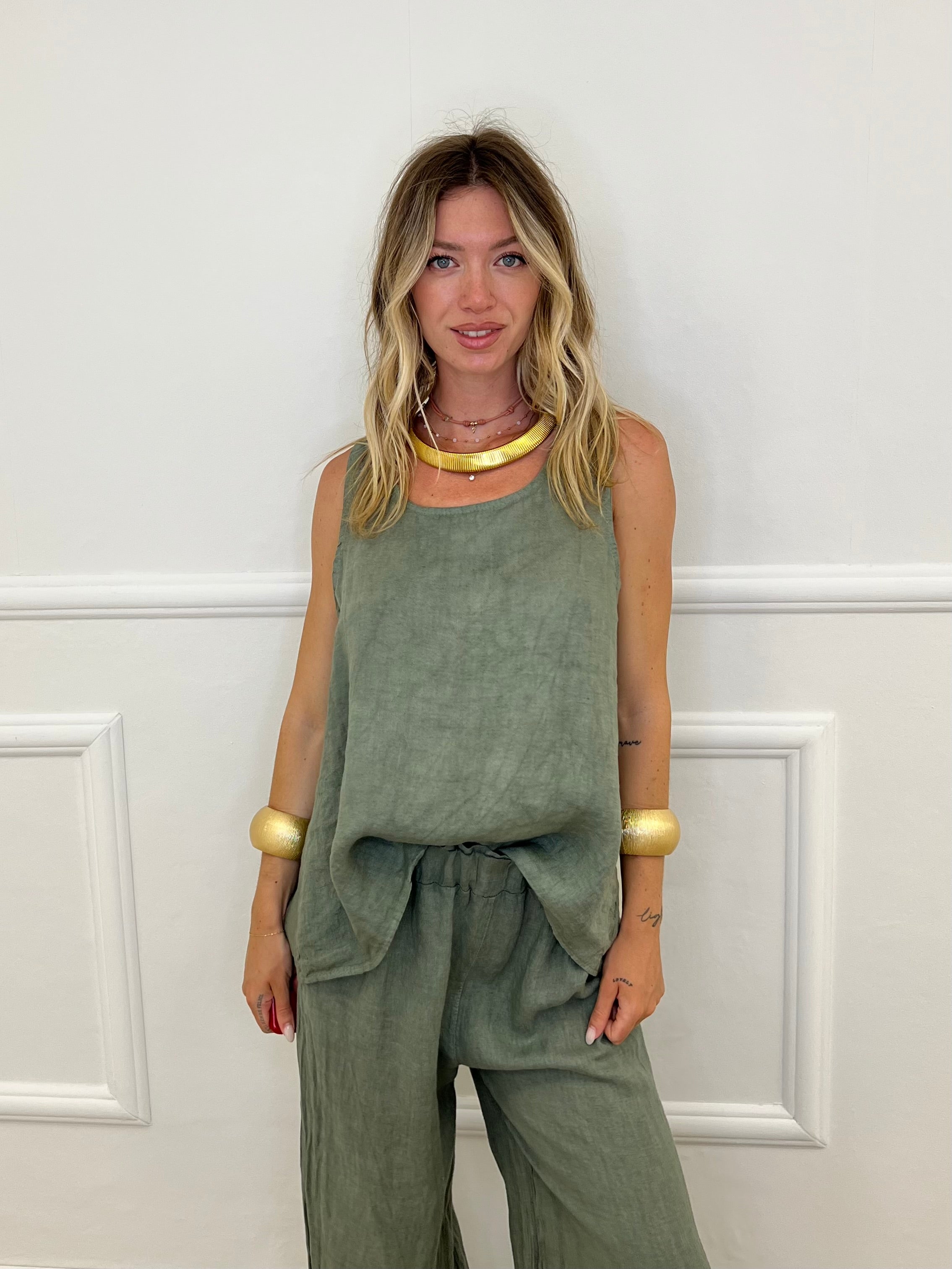 Top 100% Lino Bottoncini 89225 Verde