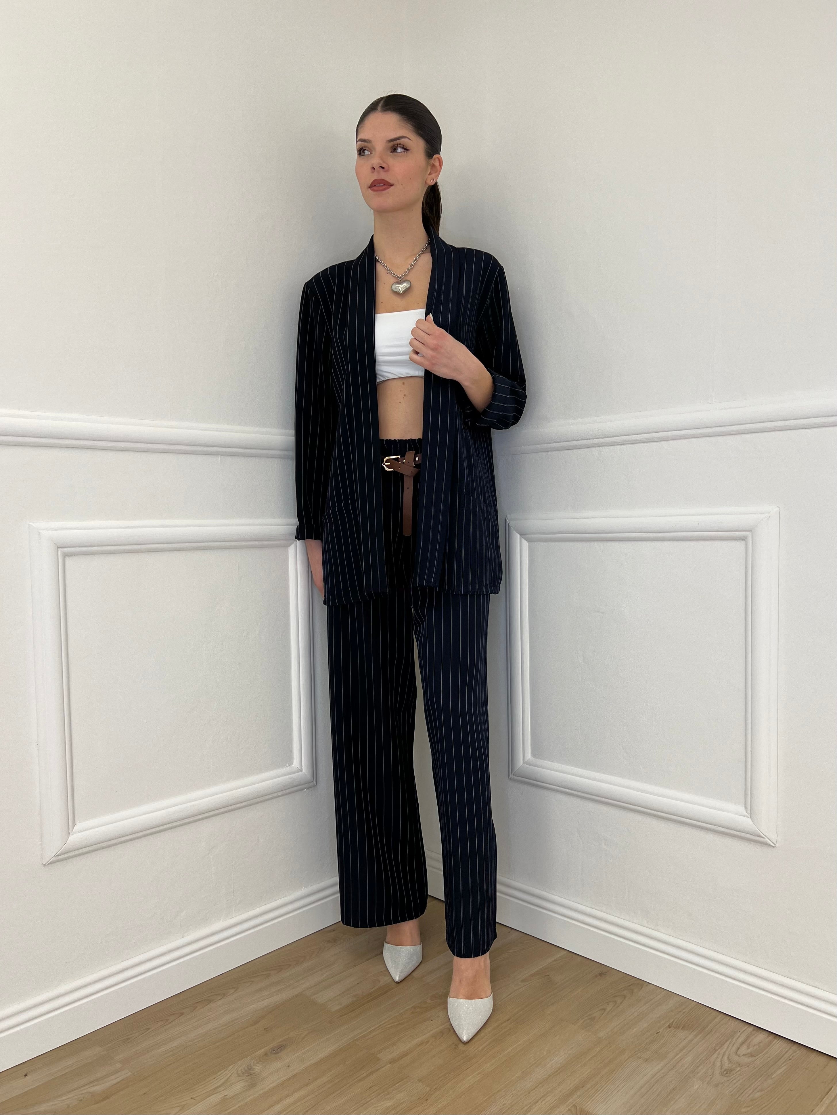 Tailleur Gessato a Scialle 90798 Blu