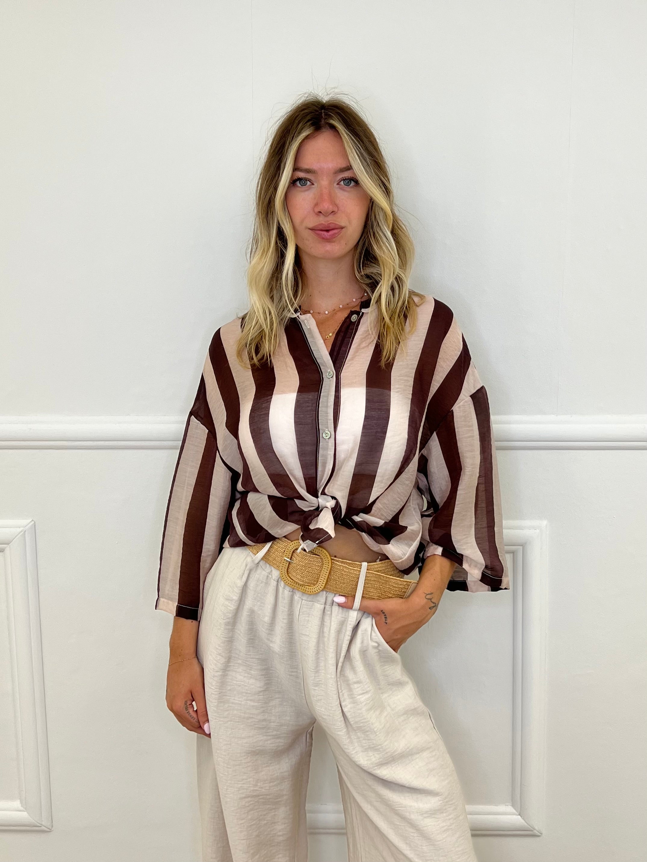 Camicia Over a Righe 2907 Marrone