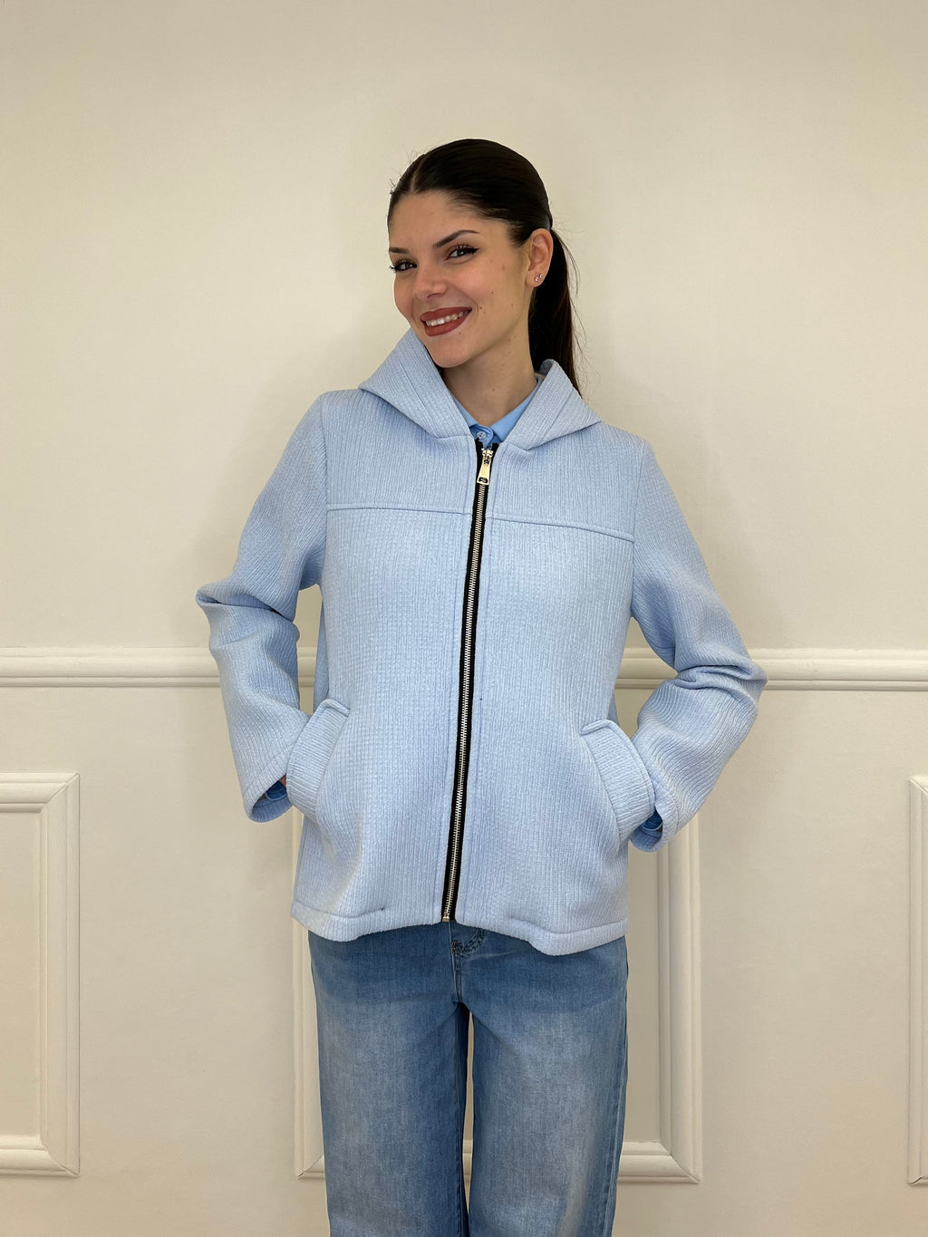 Giacca Neoprene Zip 26087 Azzurro