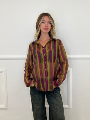 Camicia in Tencel a Righe 3957 Verde