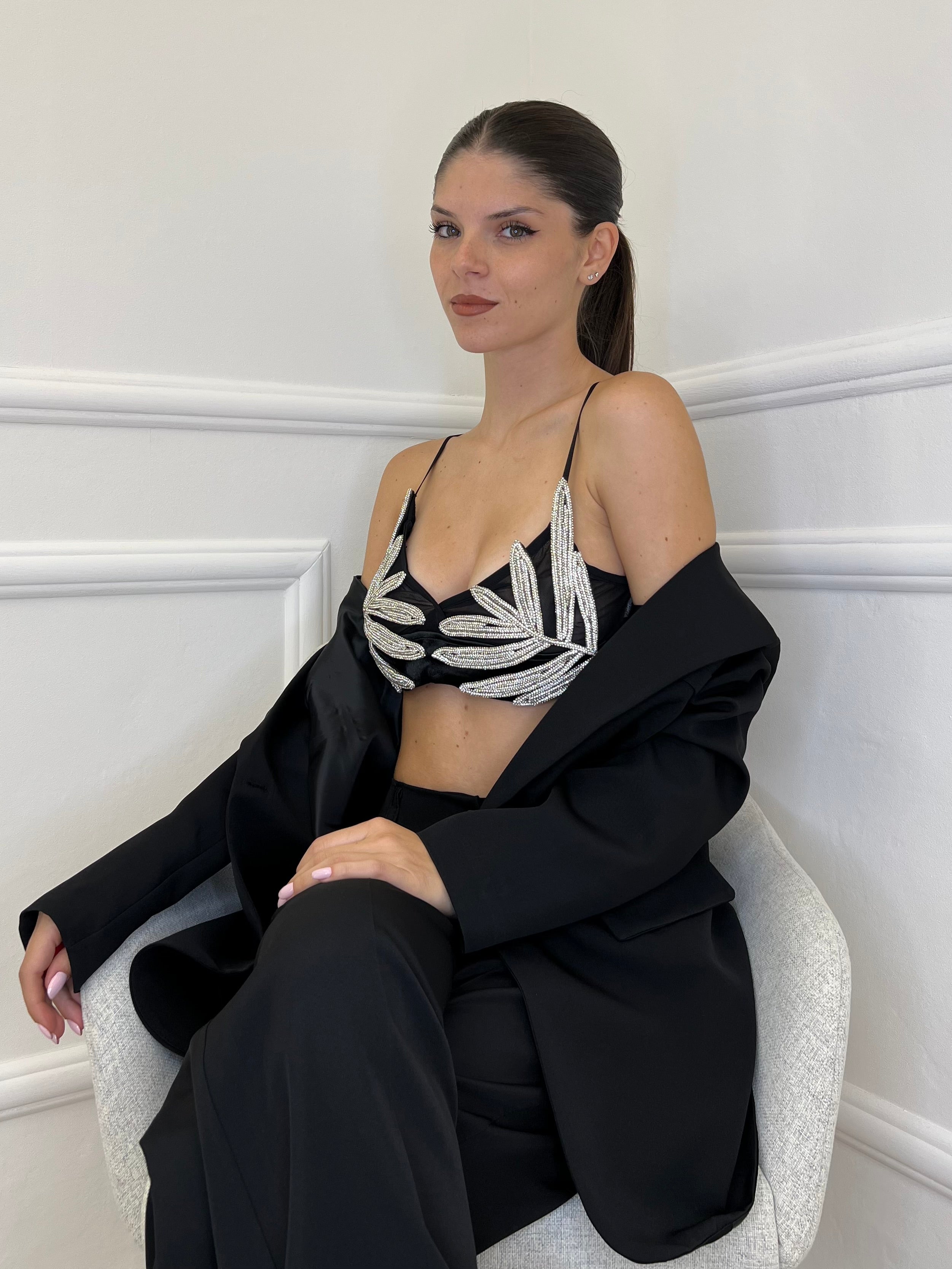 Top Foglie Strass 5610 - Bazar Abbigliamento