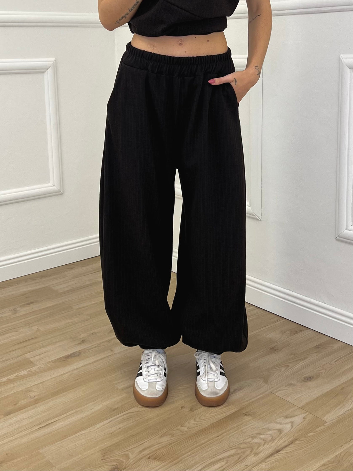 Pantalone Baggy Gessato Smerigliato 51366 Marrone