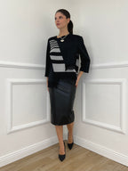 Maglia Asimmetrica Pizzo Bicolor 0225 Nero