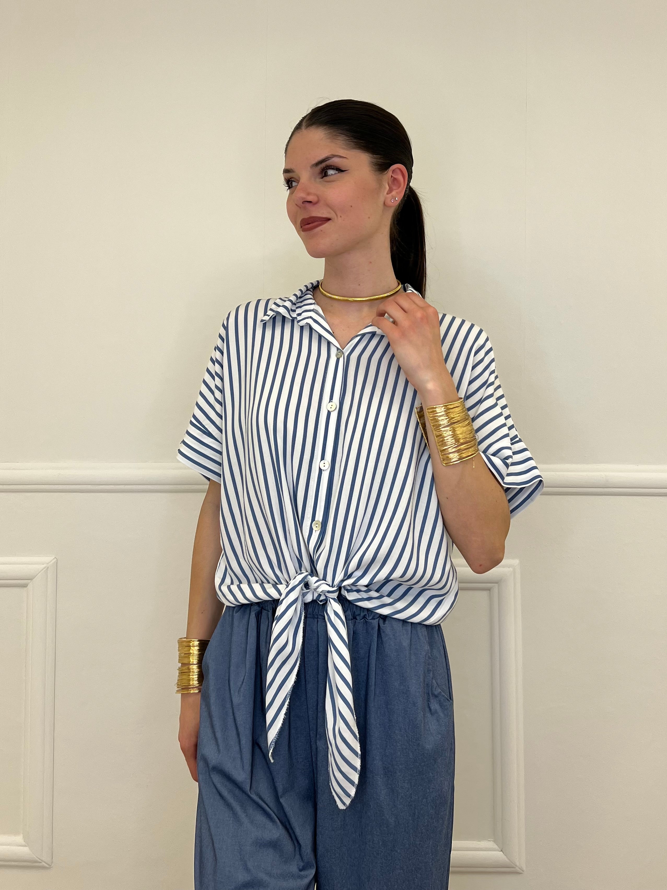 Camicia Righe Nodo Viscosa 2351 Avio