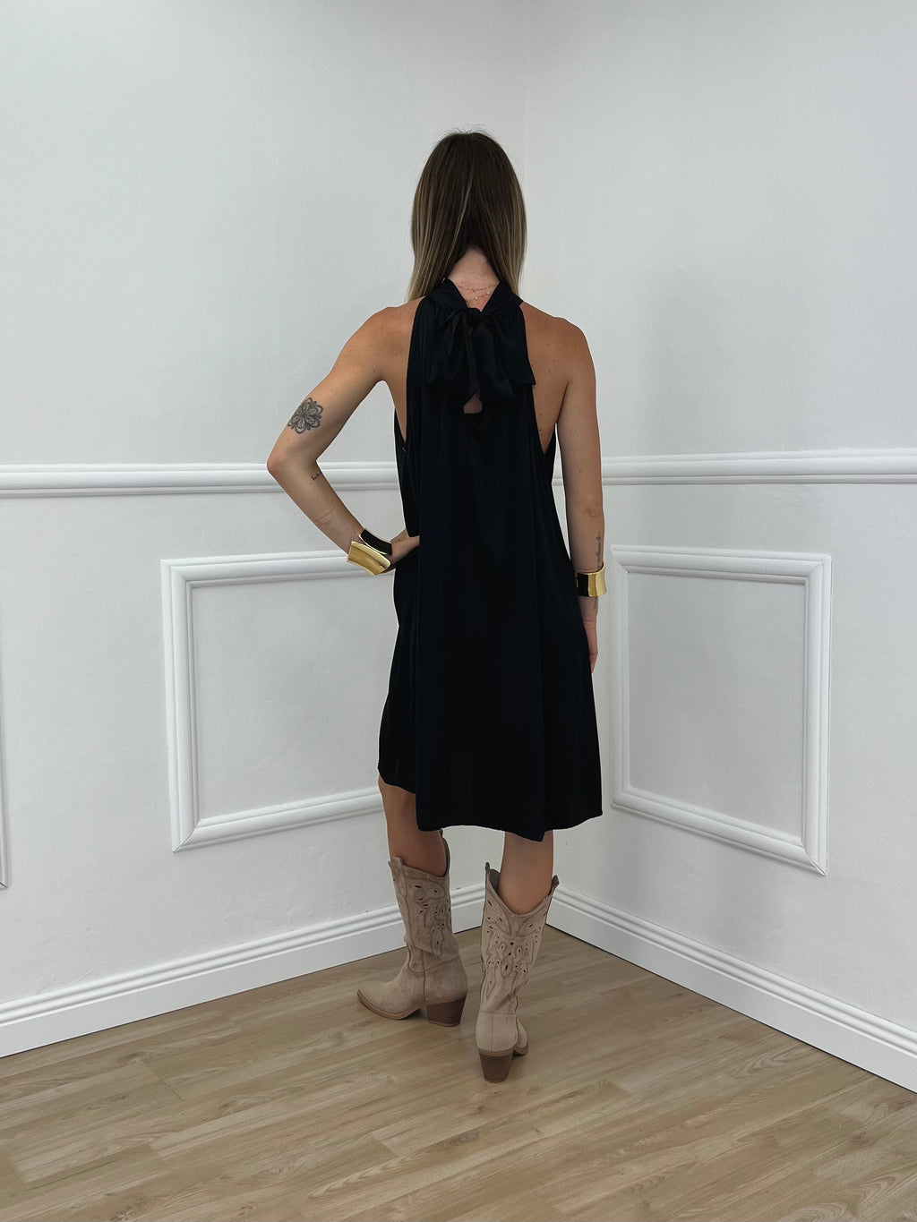 Vestito Halter In Raso Di Viscosa 9535 Nero