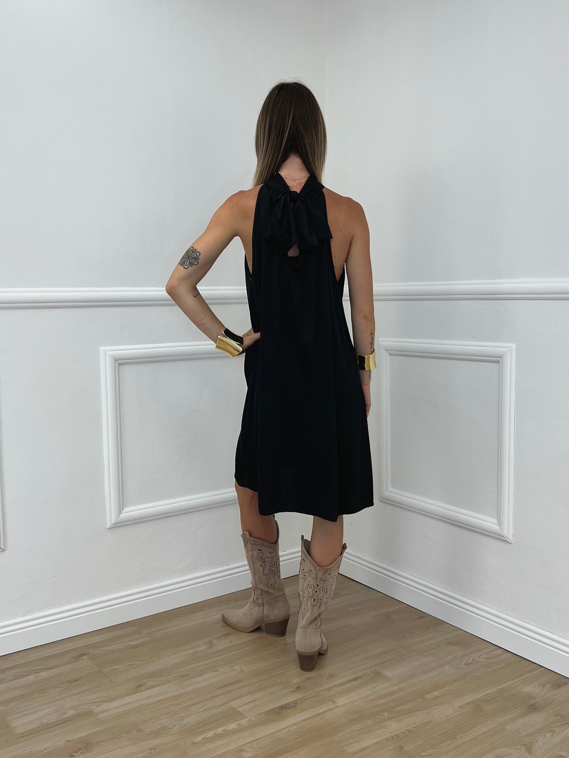 Vestito Halter In Raso Di Viscosa 9535 Nero