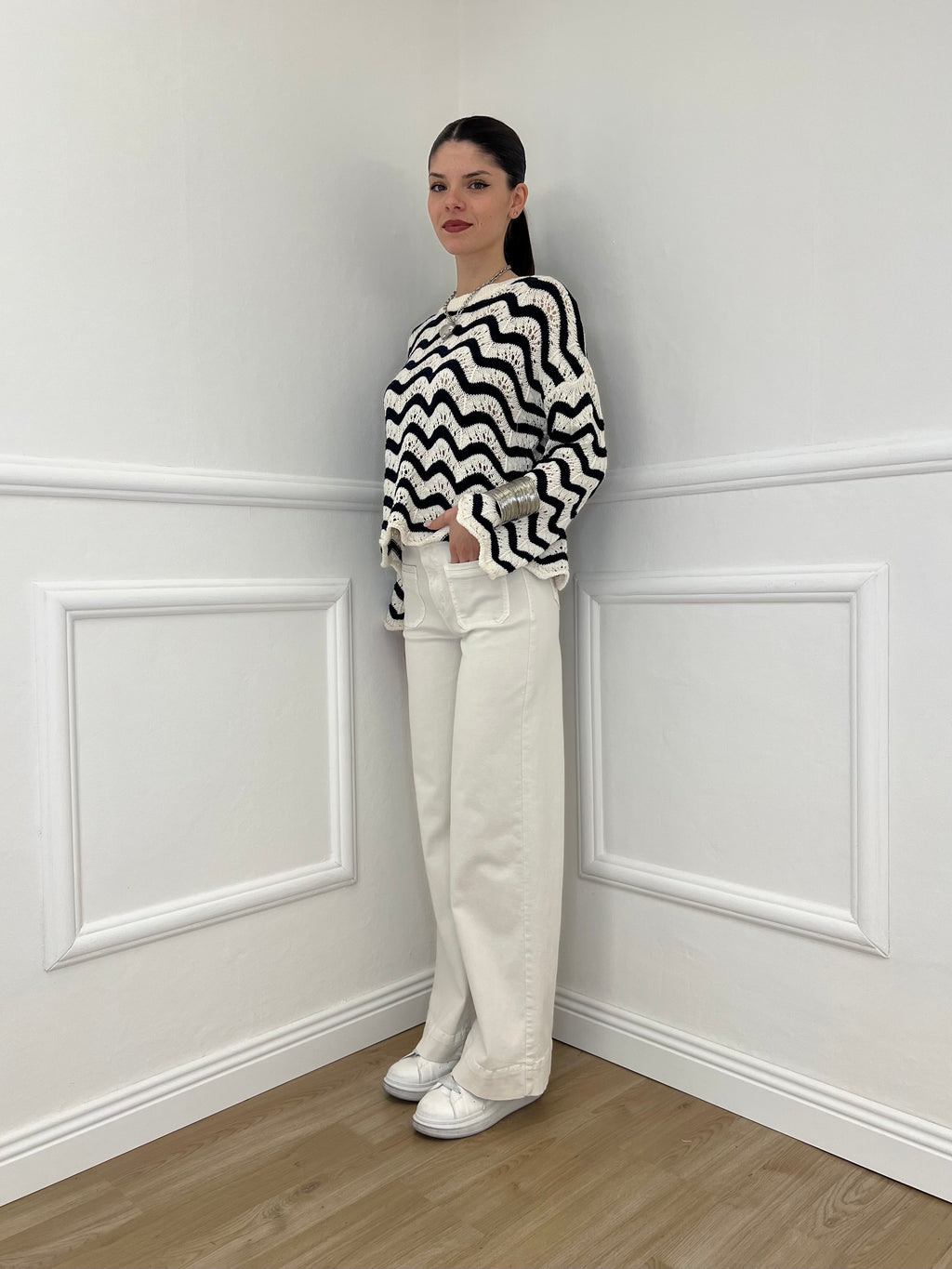 Jeans Straight Tasche Frontali 2207 Ecru