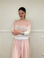 Maglia a Righe Bicolore 26001 Rosa e Bianco