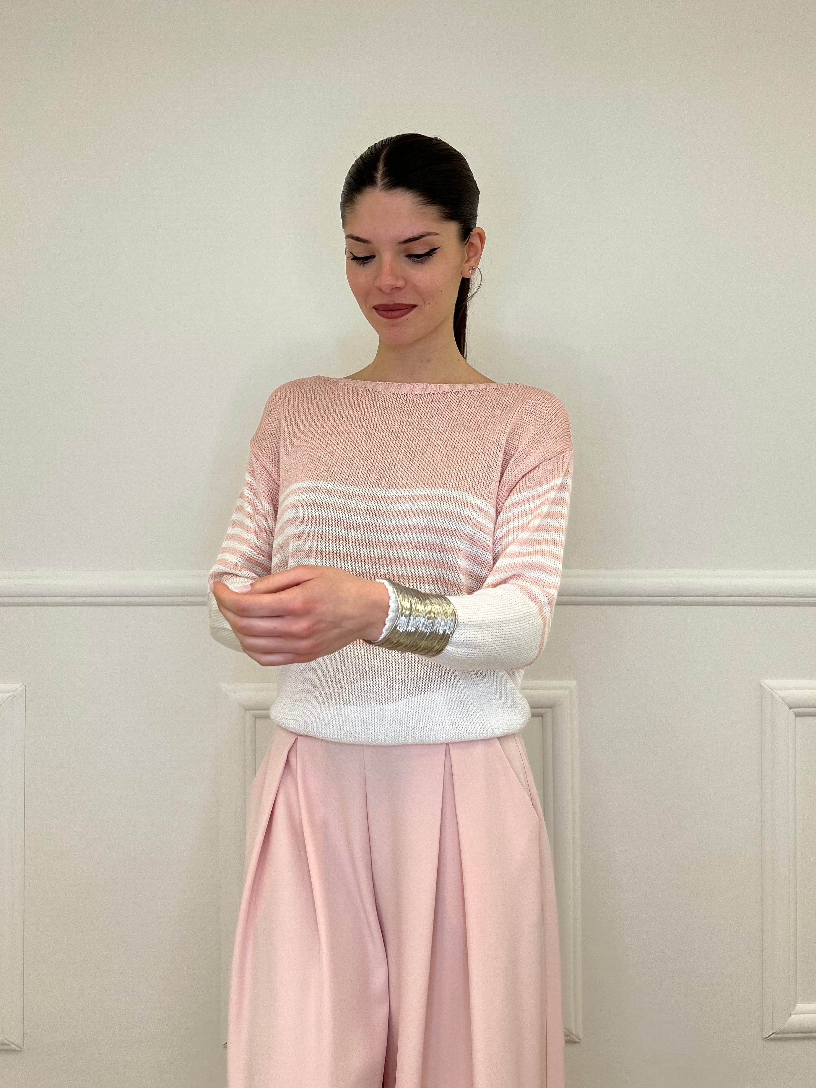 Maglia a Righe Bicolore 26001 Rosa e Bianco