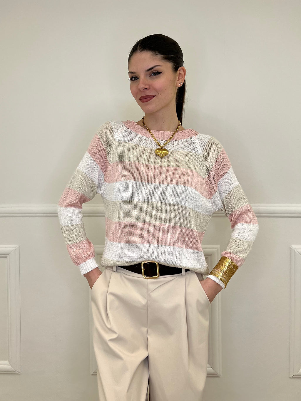 Maglia a Righe 25054 Rosa