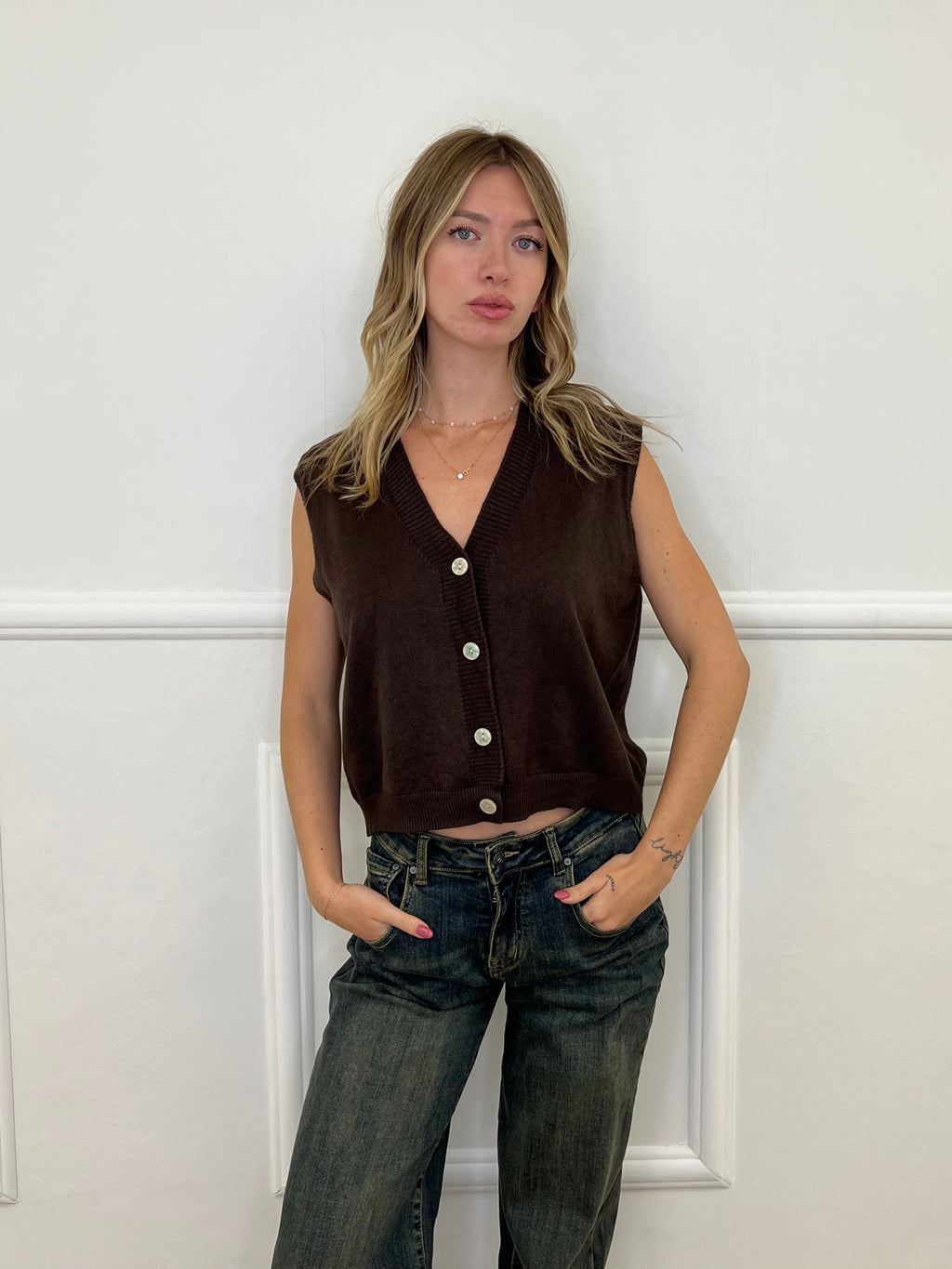 Gilet Over in Maglia 9263 Marrone