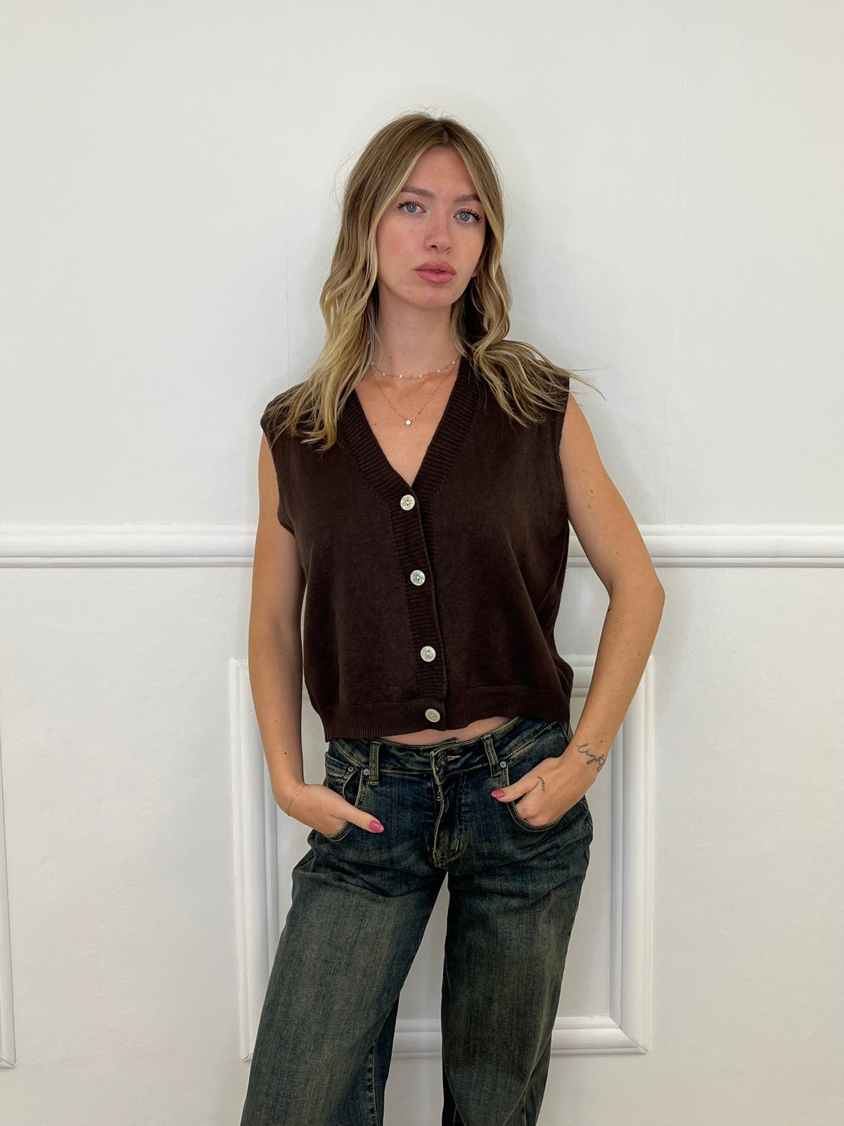 Gilet Over in Maglia 9263 Marrone