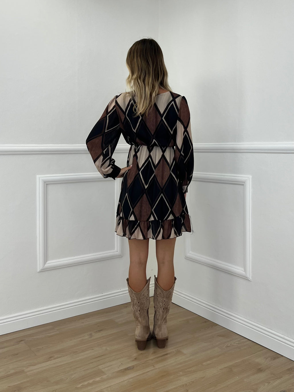 Vestito Corto Impero Geometrico 110742 Nero