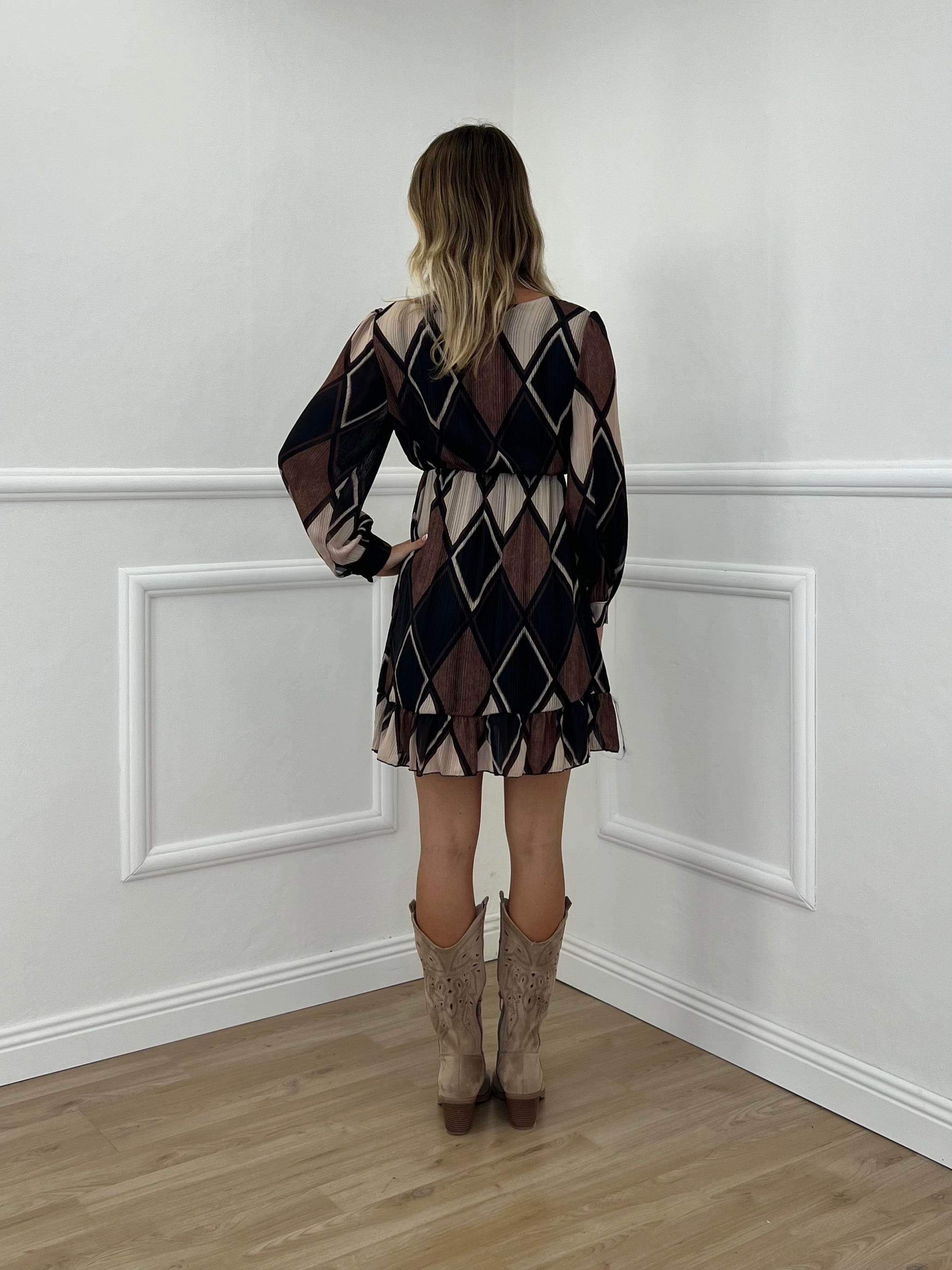 Vestito Corto Impero Geometrico 110742 Nero