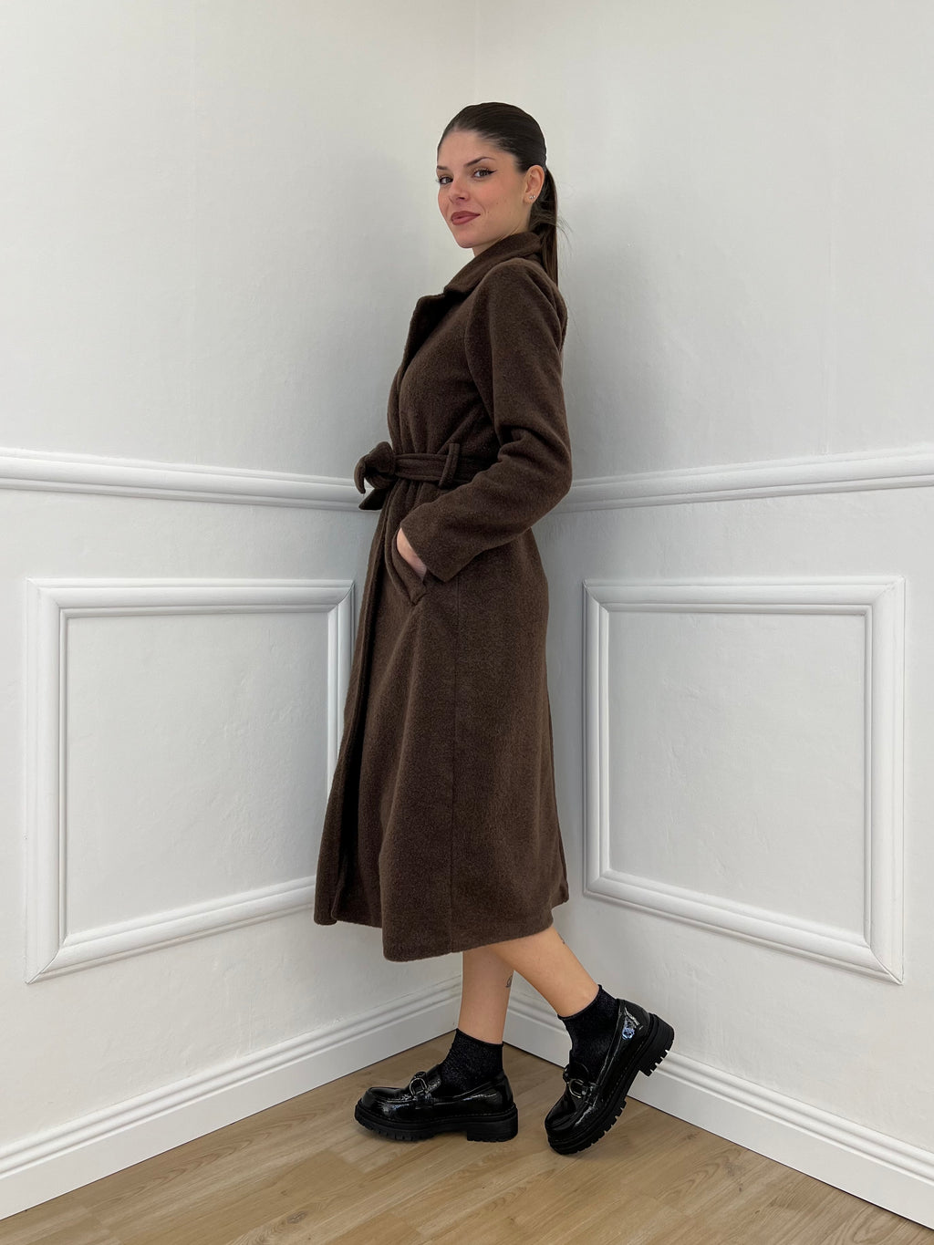 Cappotto Bouclé Cintura 91022 Moro