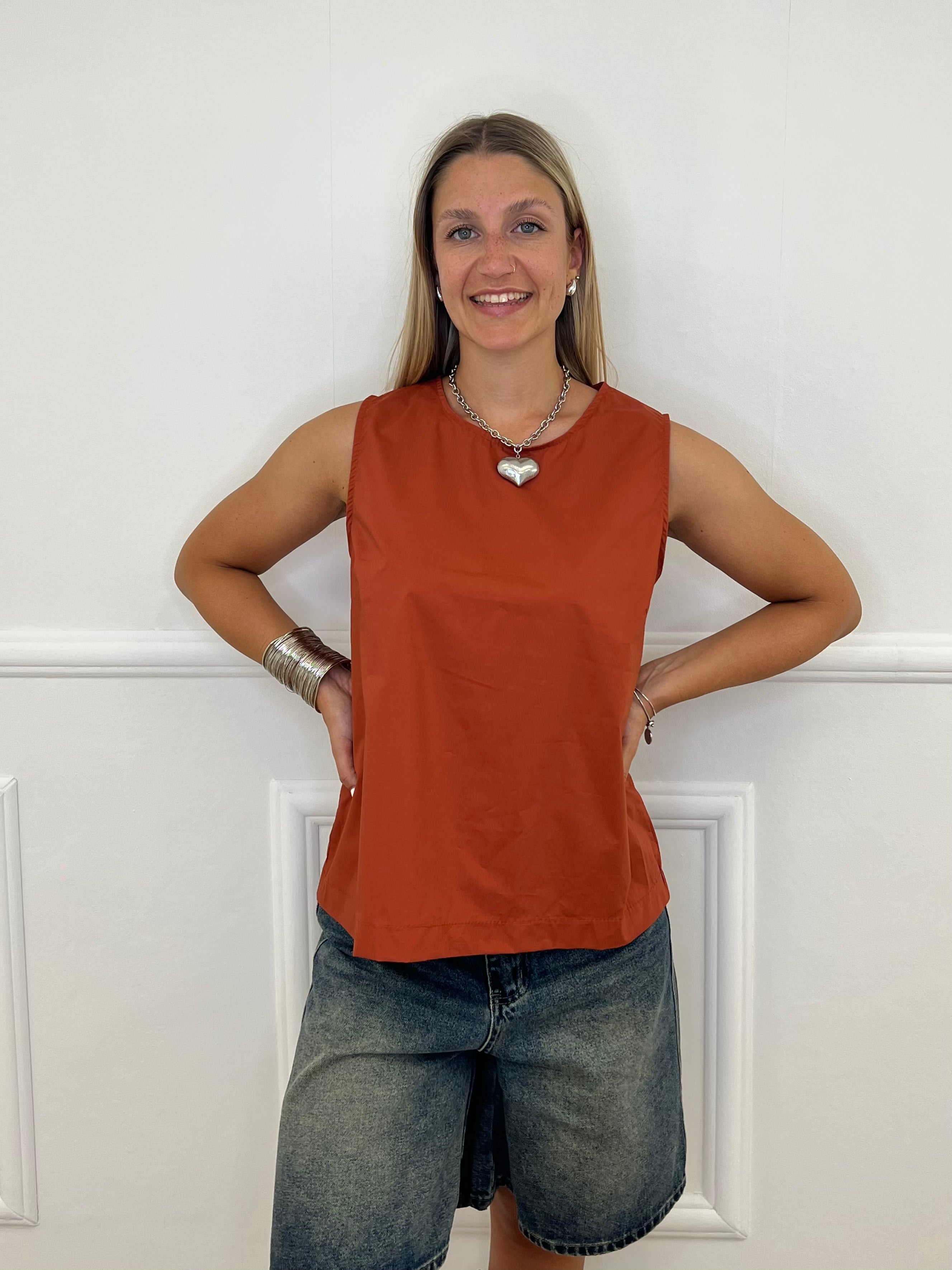 Blusa Popeline Bottoncini 2692 Mattone