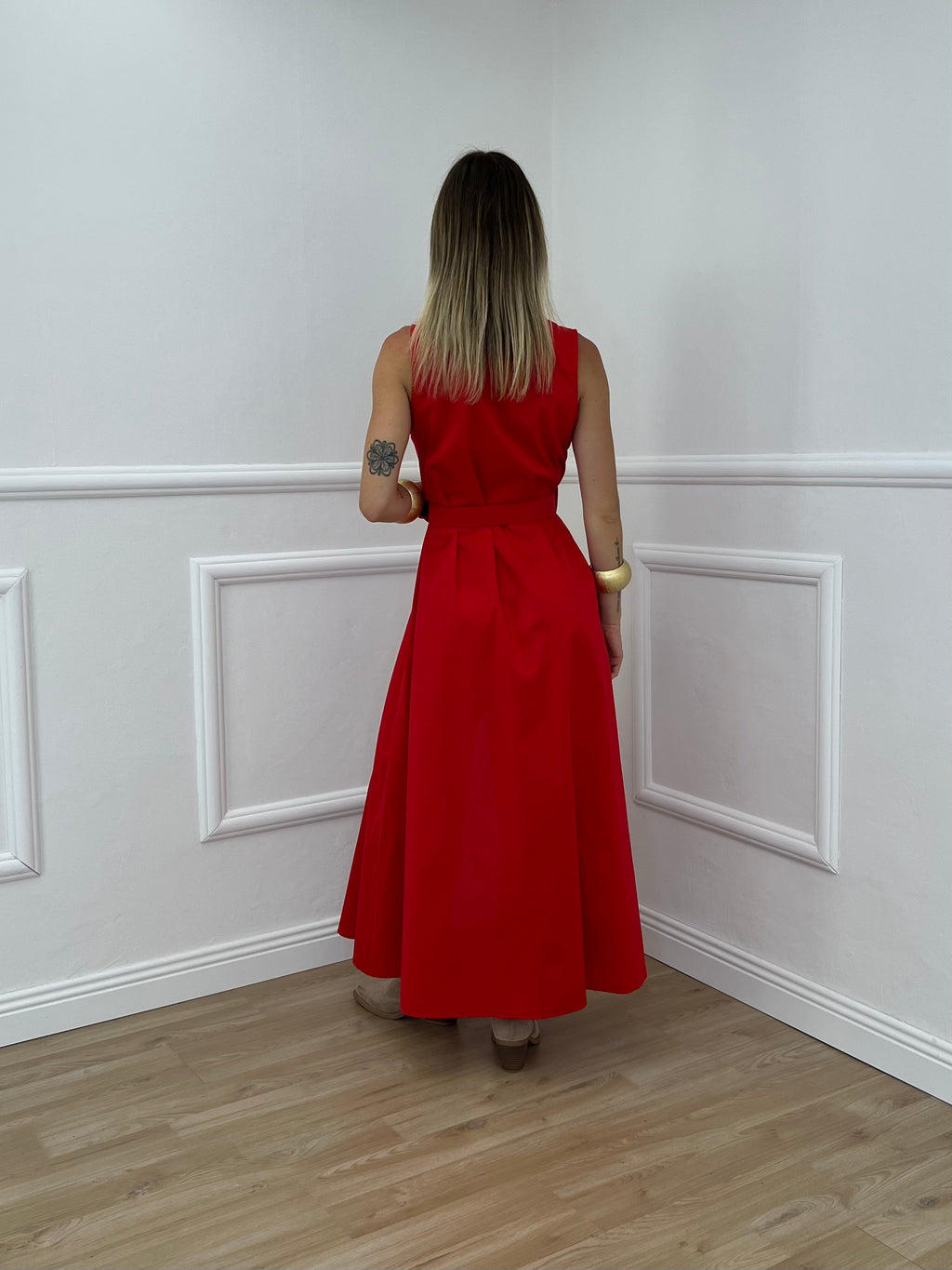Abito Cotone Cintura 364997 Rosso