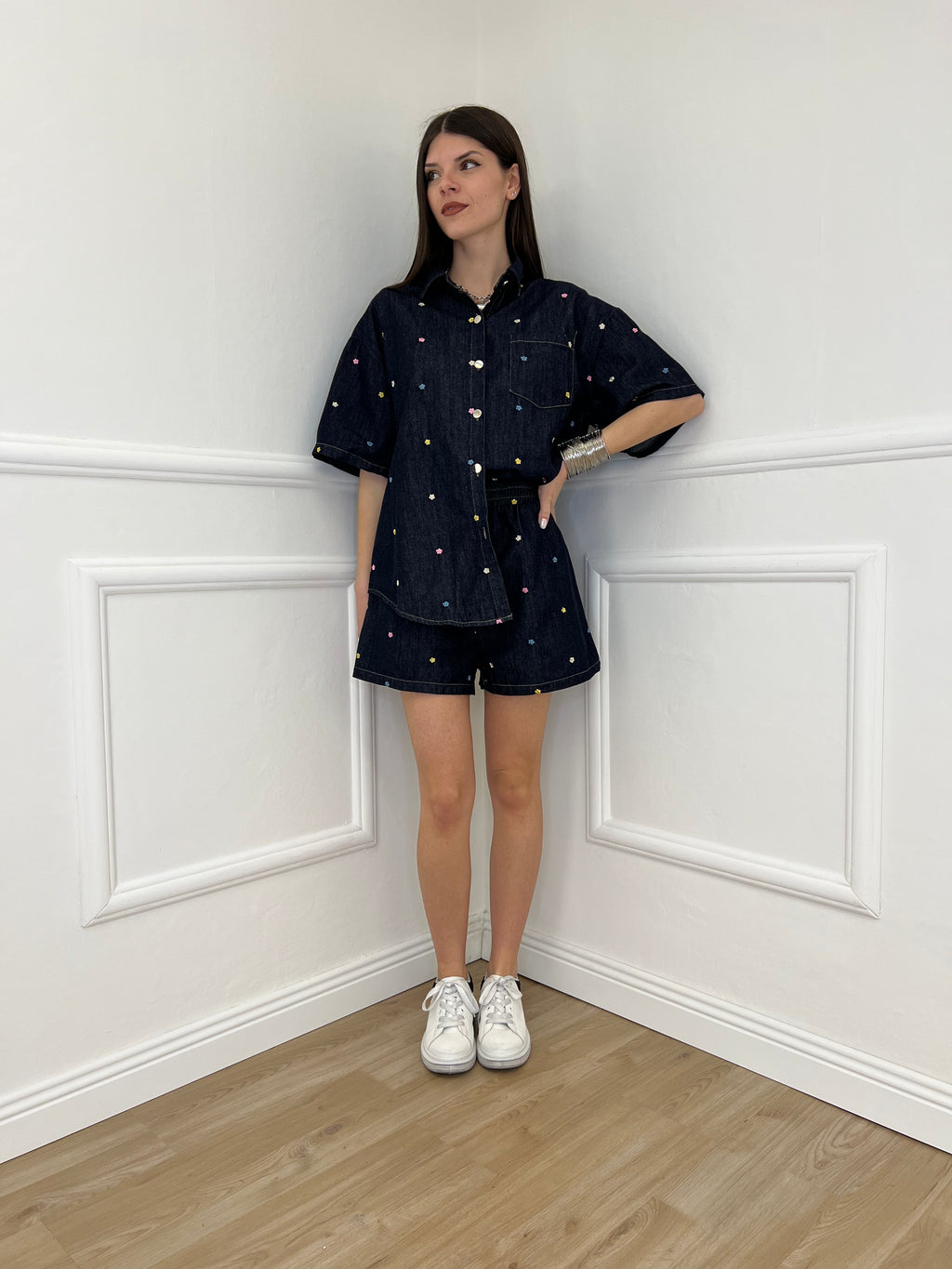 Completo Denim Shorts Ricami 2517 Blue Black