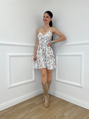 Abito Corto Fiori 5068 Marrone