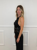 Top Halter Pizzo Alamari 1605 Nero