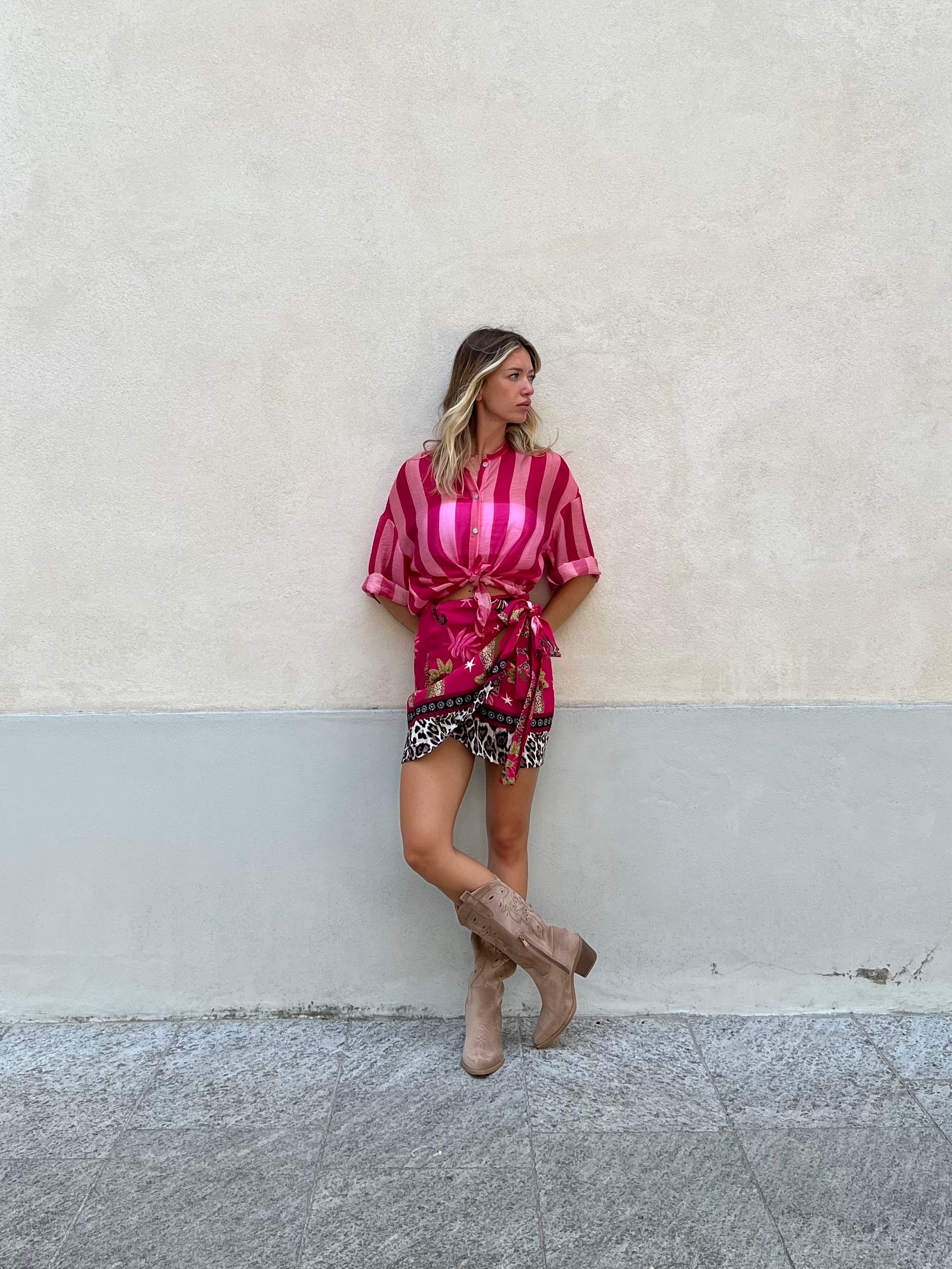 Gonna Pareo Corta Animalier BM196 Fucsia