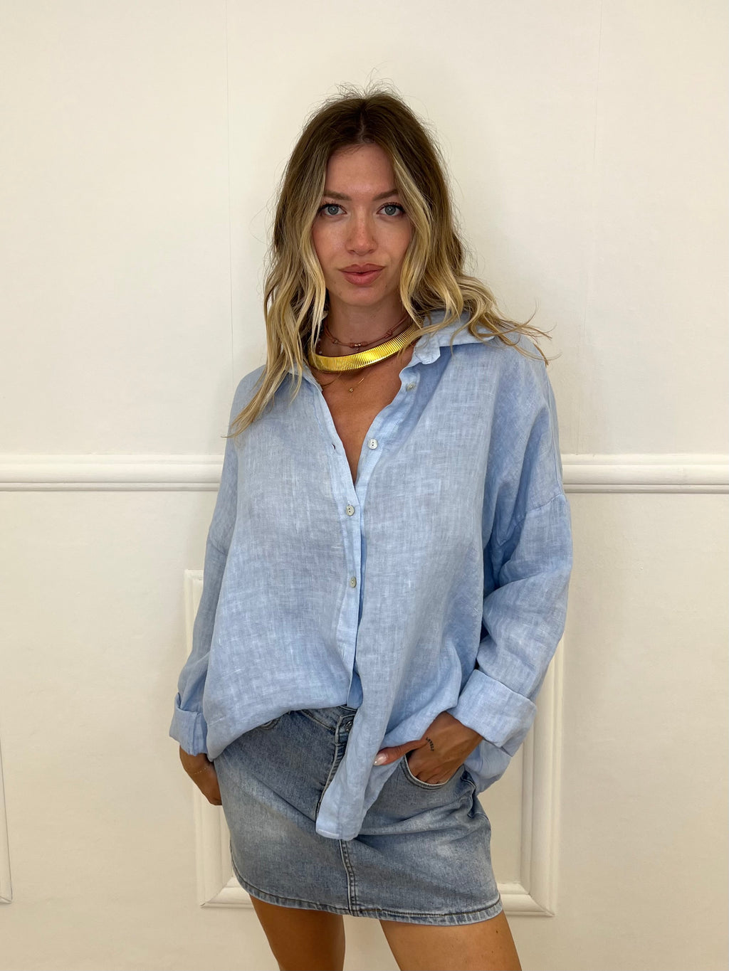 Camicia Oversize 100% Lino 5341 Azzurro